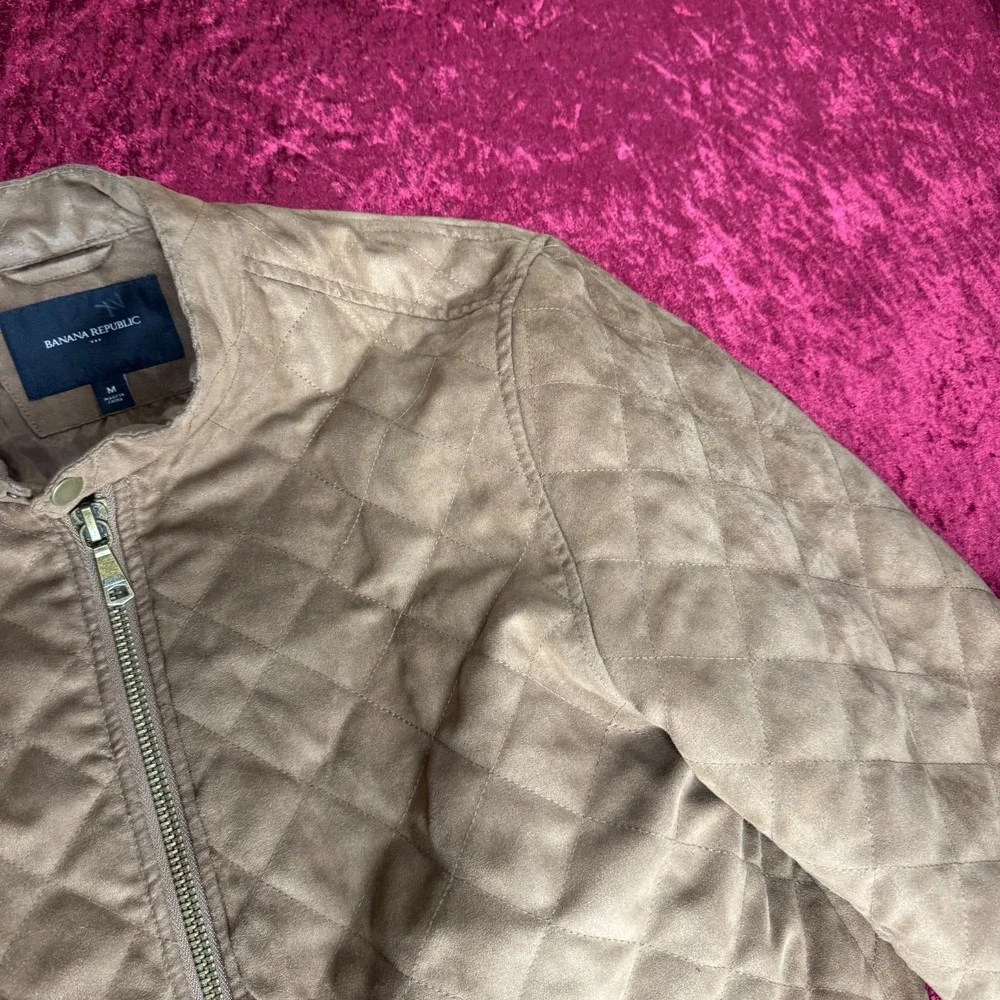 Banana‎ Republic Quilted Jacket Mens Medium Beige Lightweight Long Sleeve Zip-Up